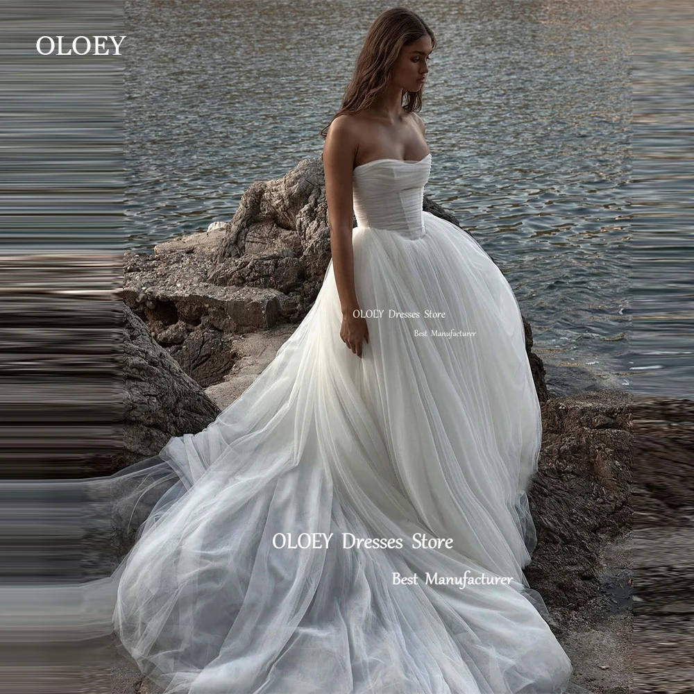 

OLOEY 2024 Sexy Strapless Soft Tulle A Line Beach Wedding Dresses Vestido de noiva Sweep Train Bridal Gowns Robe de mariage