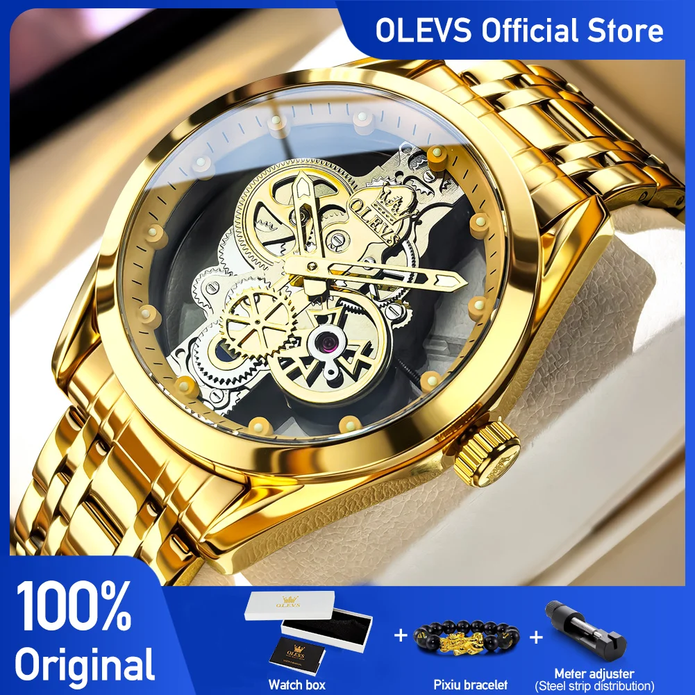 

Мужские часы OLEVS 3725 с оригинальным кварцевым механизмом, скелетонизированным циферблатом, функцией ночной подсветки, водонепроницаемостью 30 м, стильным дизайном.