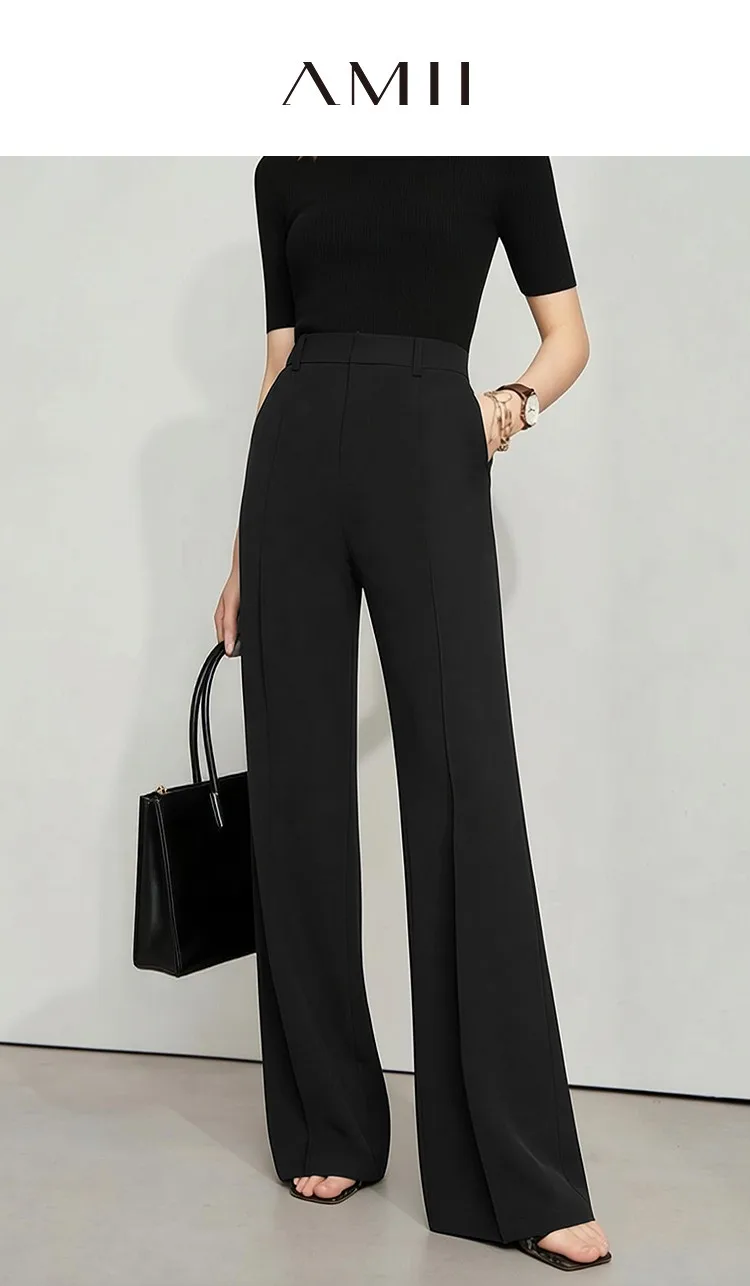 Amii Damen Schlaghose 2026 Sommer Neu Pin-Tuck Freizeithose mit Fließendem Fall Einfache Büro-Langhose für Damen 12612019 – Detail 1