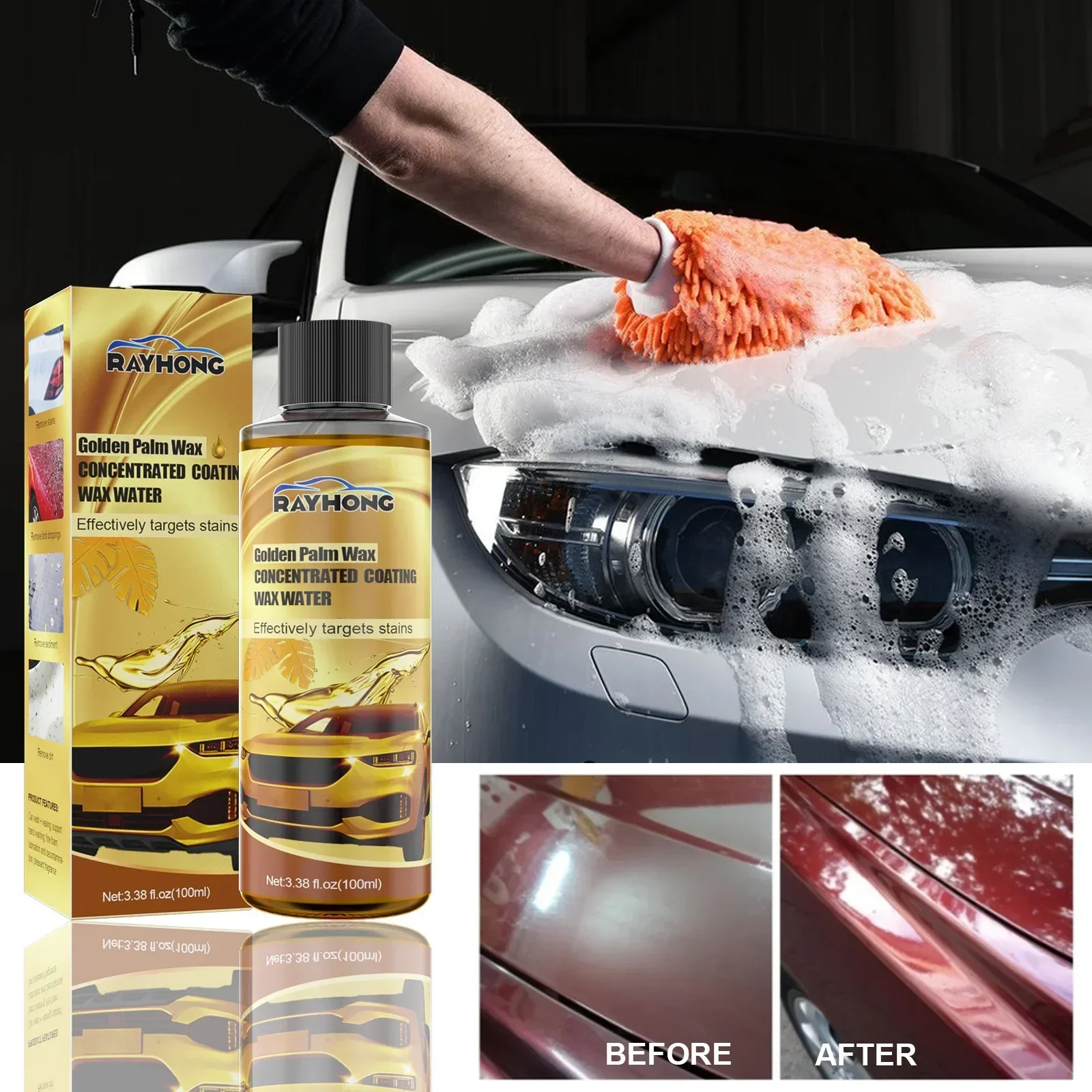 

Golden Carnauba 3 IN 1 Washing Waxing and Polishing Paste Hydrophobic Quick Coat Kit Dropshipping Maintenance Paint Automobile