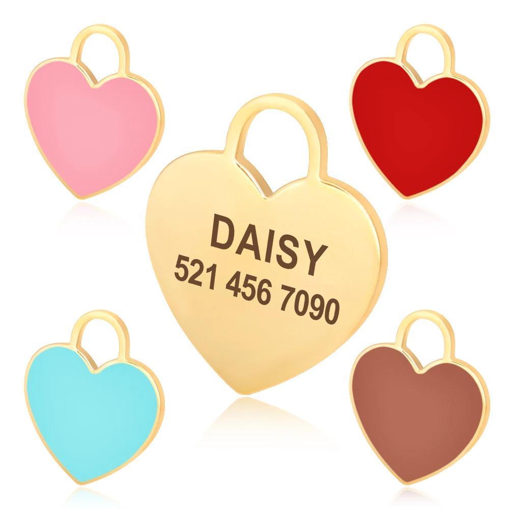 Tag ID cane personalizzato gratuito personalizzato cucciolo gatto targhetta ciondolo Anti-perso Tag cuore per collare Gril Boy Dogs accessori per