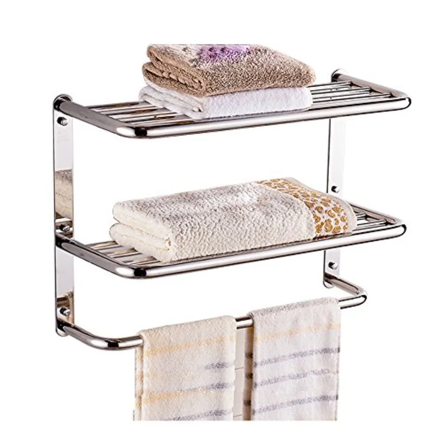 

ch Bathroom Shelf 3-Tier Wall Mountg Rack with Towel Bars