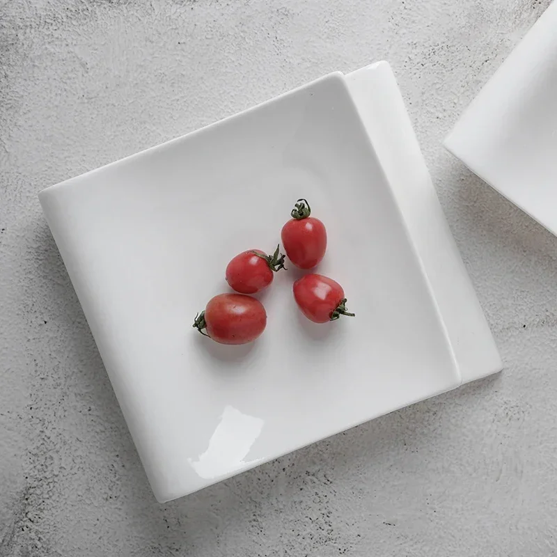Western Restaurant Irregular Dessert Plate White Ceramic Artistic Conception Plate French Dessert Table Square Plate