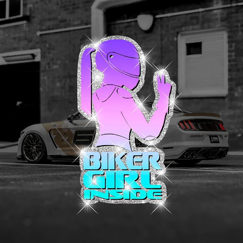 1 Piece Per Set Fashion Glitter Biker Girl Stickers, Purple Gradient Black Glitter Vinyl Decals for Car & Motorcycle Accessories