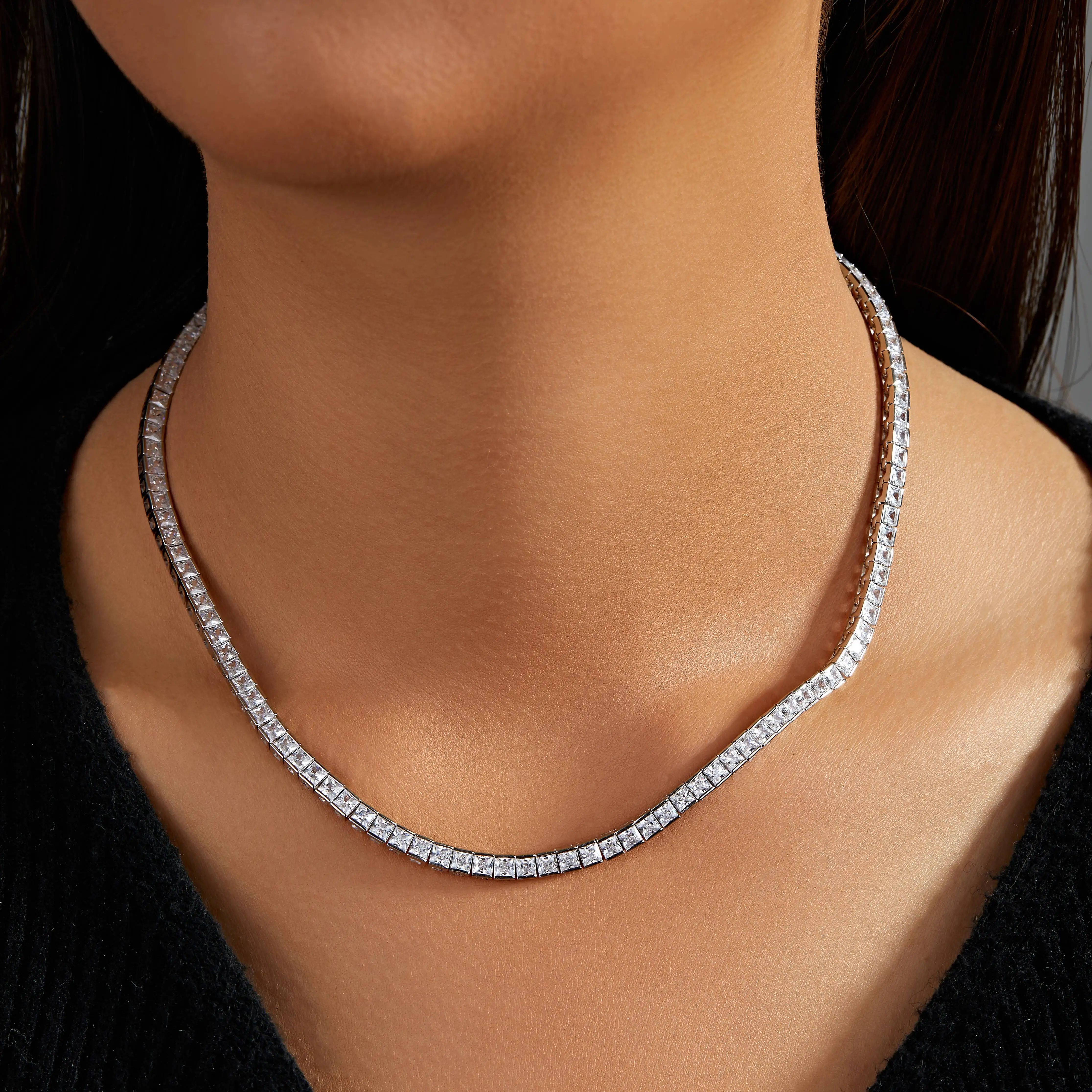 Custom Moissanite Tennis Chain Necklace Plated Link Chain for Women Silver Jewelry Gold 925 Sterling Silver Hiphop Picture Color