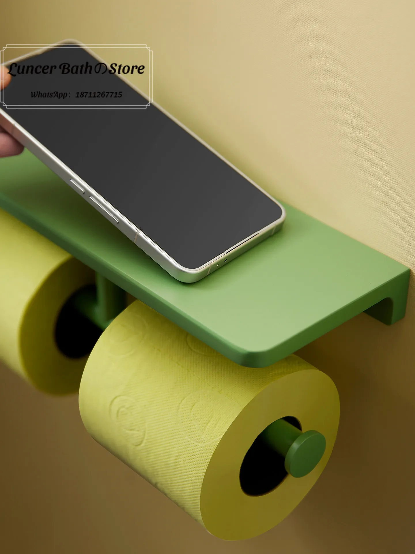 Matcha green tissue holder non-punching toilet roll holder storage toilet paper holder wall-mounted high-end hotel view 2