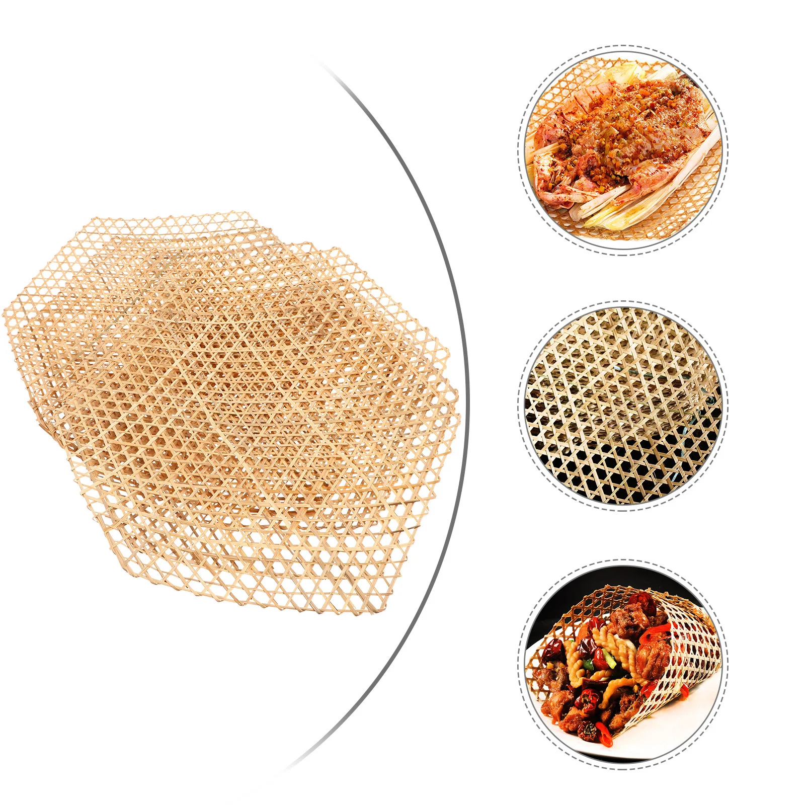 

6Pcs Handcrafted Bamboo Mesh Mat Reusable Grease Proof Plate Liner for Cooking Steaming Decorative Table Mat Dish Protector