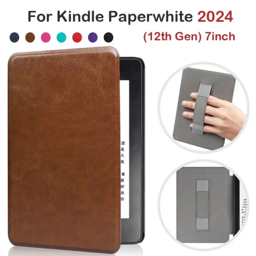 

Auto Sleep/Wake eReader Cover Leather Hand Strap KPW6 Shell Shockproof Slim for Kindle Paperwhite 2024 12th Generation 7 inch