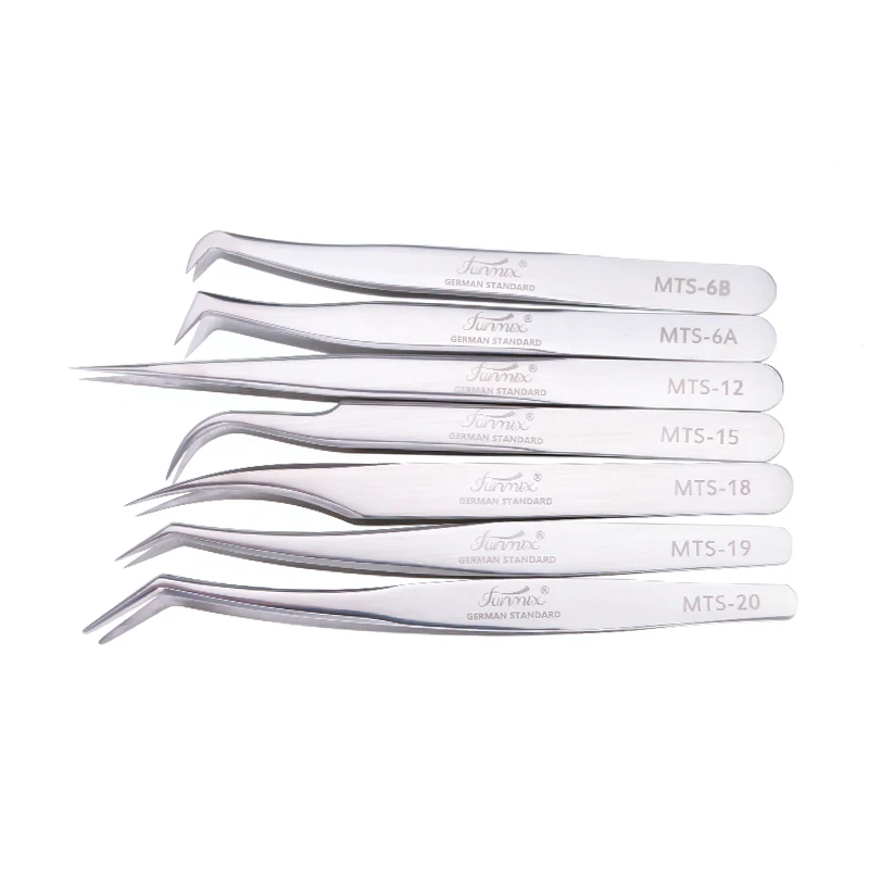 New FUNMIX 1pcs Eyelash Extension Tweezers Stainless Steel Lashes Tweezers High Precision Anti-Static MTS type Makeup Tools