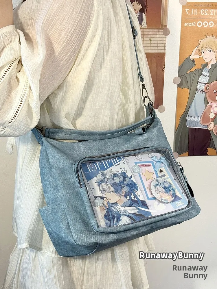 Large Capacity Retro Single Shoulder Handbag Transparent Commuter Slant Crossbody Bag Daily Basic Style Youth Fashion Bag