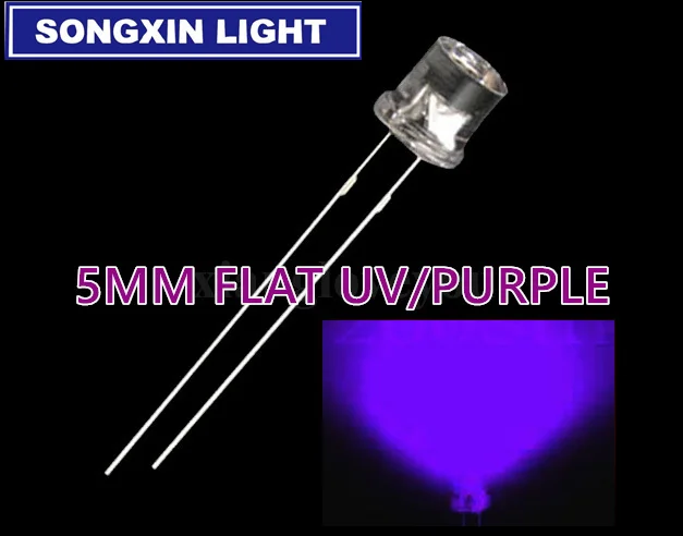 100pcs 5mm Transparent UV Purple Light Flat Top 5 mm Ultra Bright Wide Angle Ultraviolet 395nm - 400nm Light-Emitting Diode LED