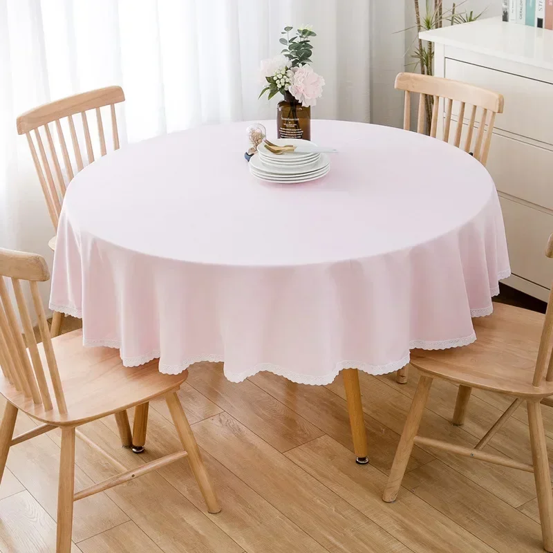 

Simple pure color cotton linen small fresh round hotel tea table cover tablecloth skyblue