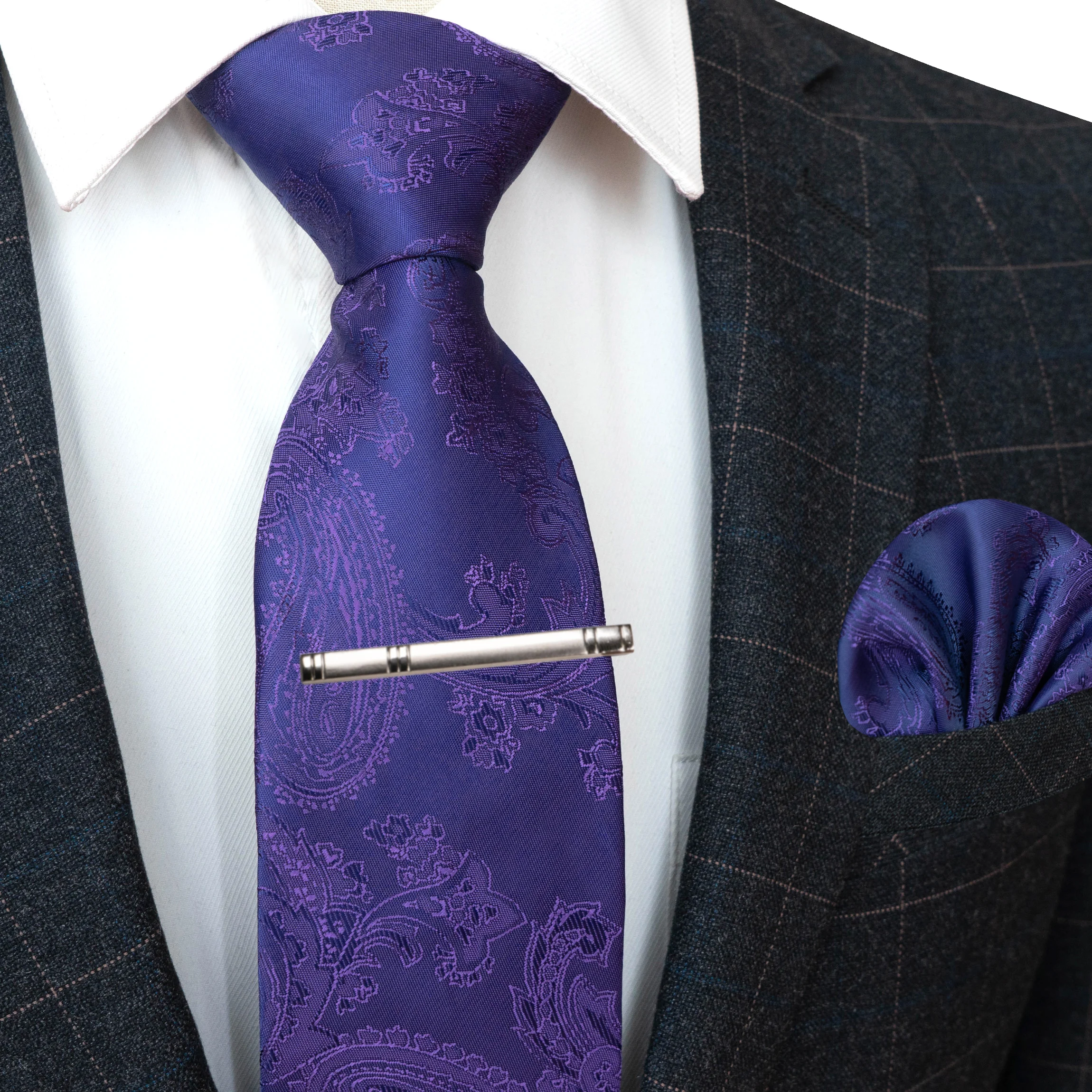 20 Farben Herren Formelle Lila und Rote Paisley Jacquard Krawatte Schal und Krawattenklammer Set Jacquard-Webart Geeignet für Hochzeiten Herren-Geschenk – Detail 6