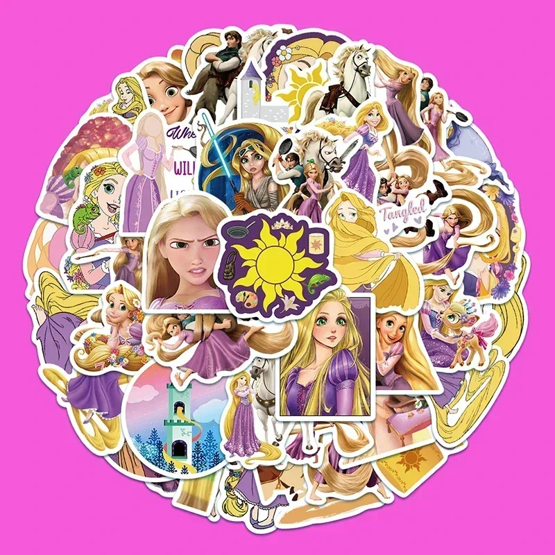 50pcs Disney Cute Tangled Rapunzel Stickers Aesthetic Decorative Stationery Travel Case Guitar Cute Kid Toy Waterproof Stickers