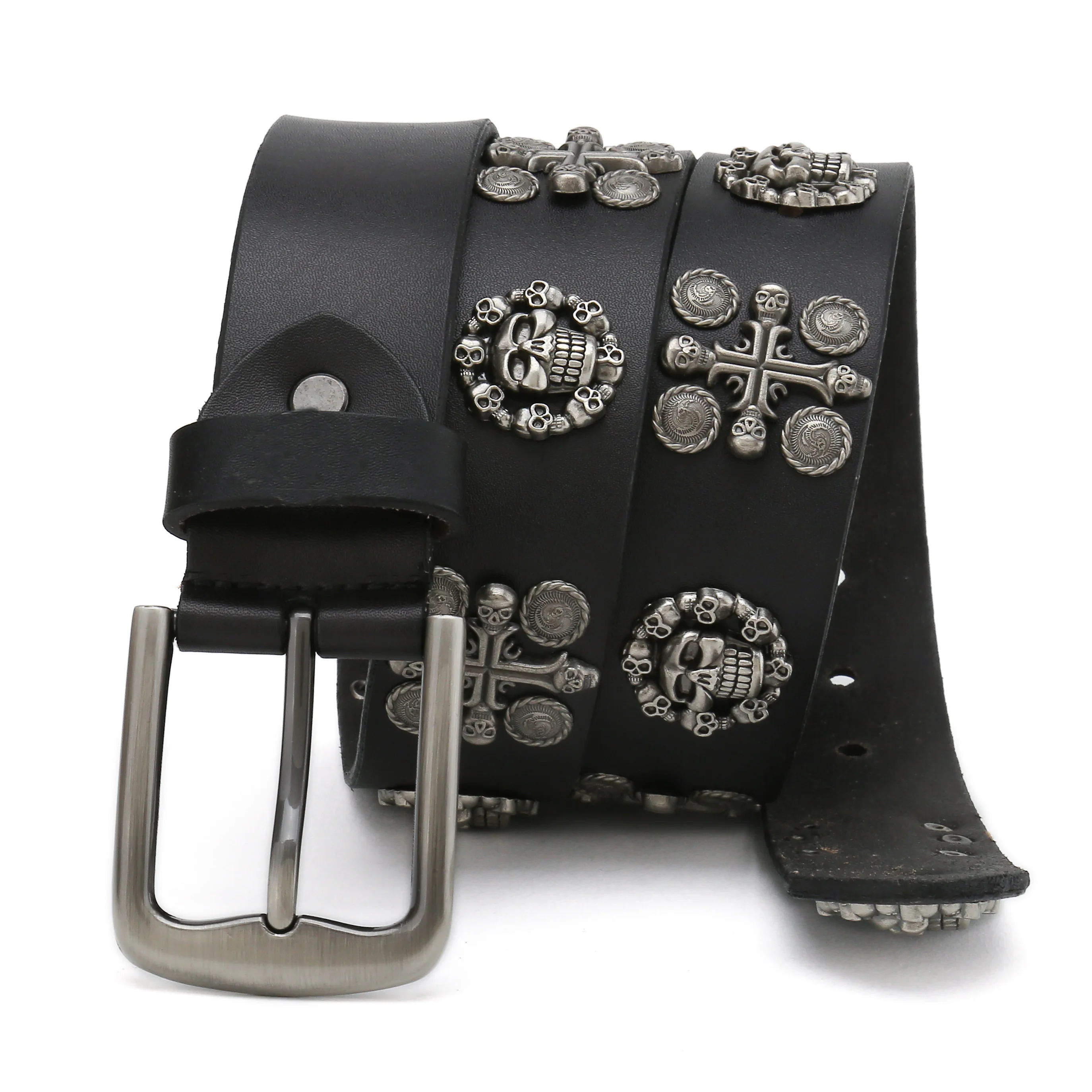 Heavy Metal Cowboy Punk Belt Genuine Leather Hip Hop Belts For Men Cross Rivet Jeans belt male Strap Ceinture Homme