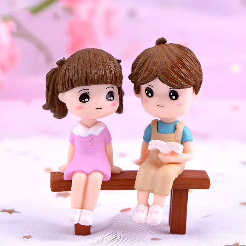 3Pcs Miniature Resin Micro Landscape DIY garden Ornaments Reading Stool Couple Ornaments Micro Landscape Decoration