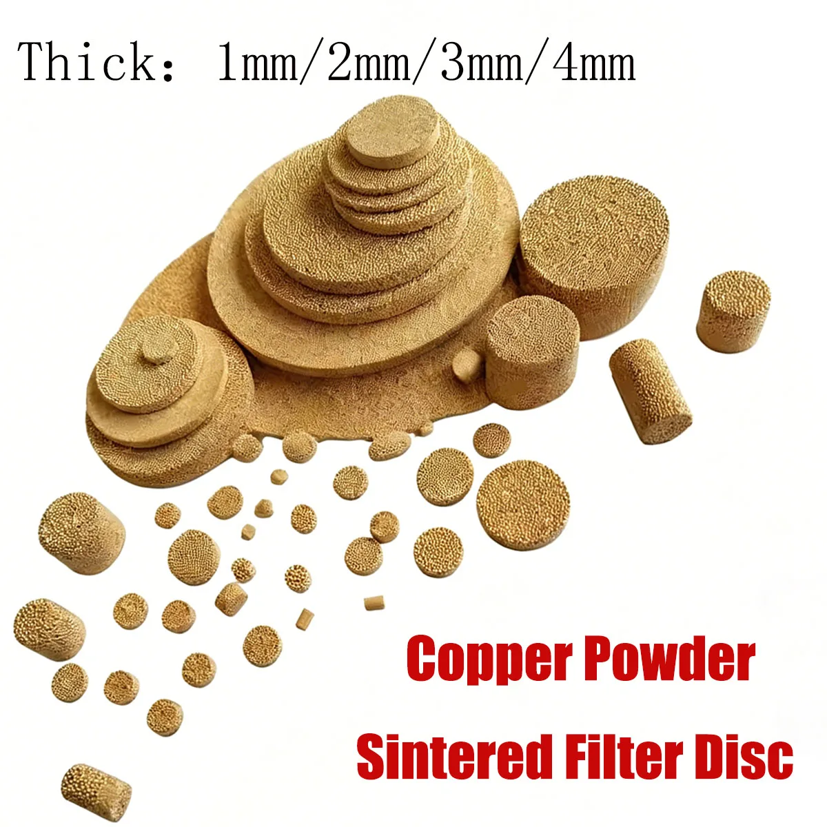 10pcs Sintered Copper Powder Filter Disc, 1mm-4mm Thickness Porous Metal Filtration Sheet, Customizable Air Diameter 2.5mm-19mm