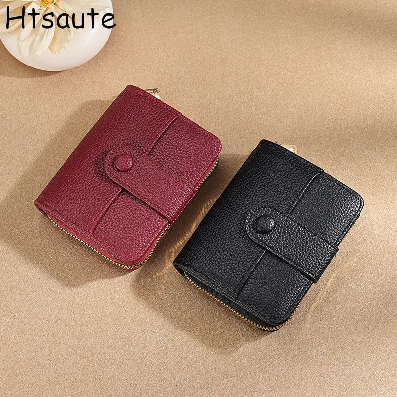 

Women Short Wallet PU Leather Hasp Wallets Multi Card Holders Zipper Hasp Coin Pocket Purse Black Red Wallets For Women
