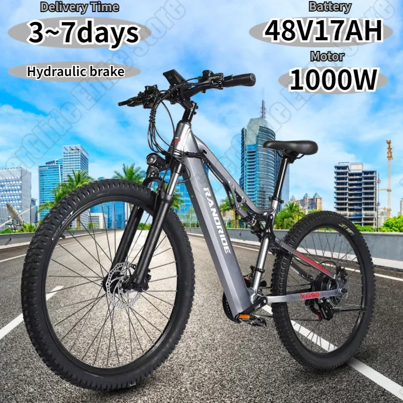 YG90 Electric Bike 1000W Motor 48V17AH Lithium Battery Aluminum Alloy Aldult Ebike 27.5-in Tire Hydraulic brake Electric Bicycle