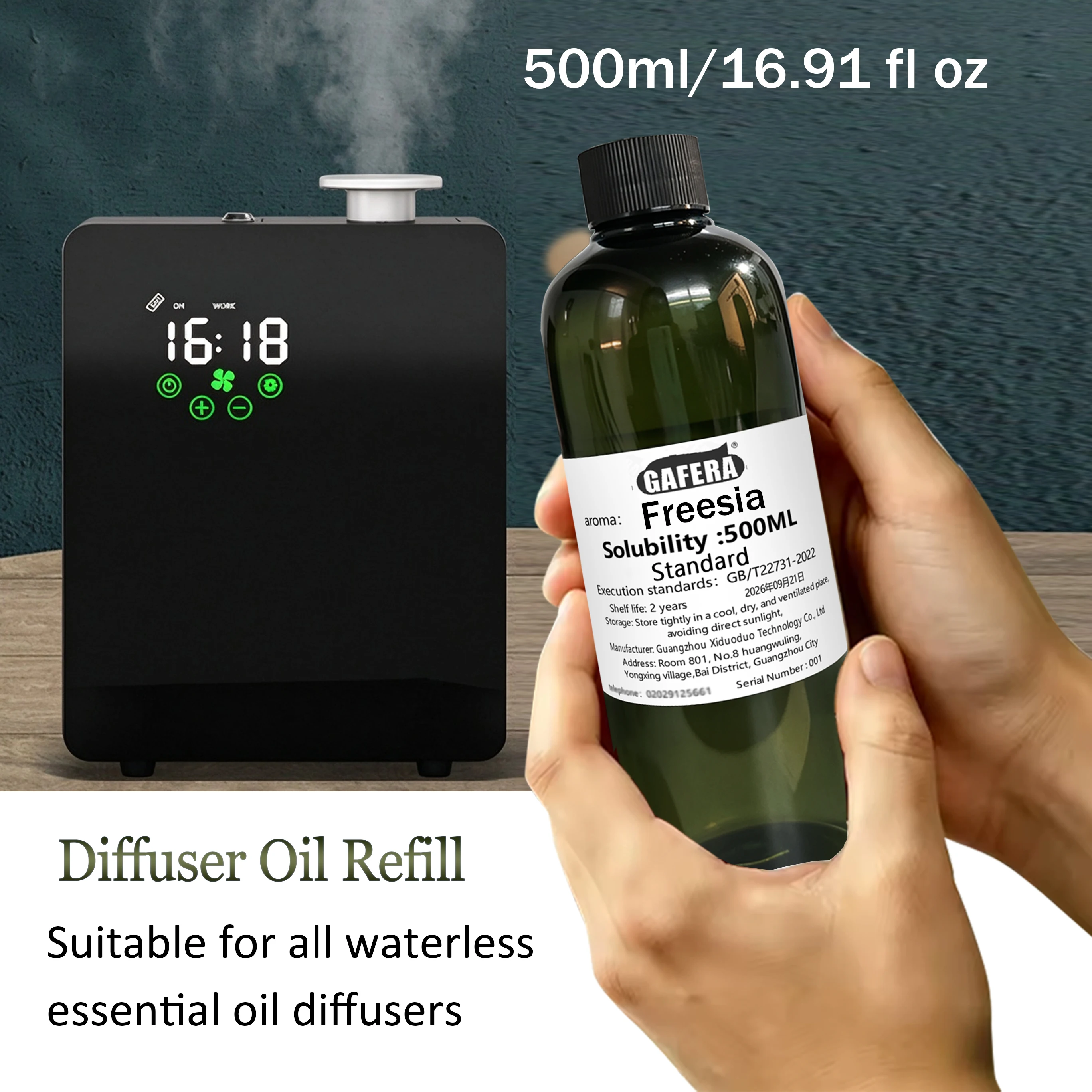GAFERA Diffuser Oil Refill 500ml/16.9fl oz, White Magnolia, English Pear Freesia - Suitable for Waterless Nebulizing Diffusers
