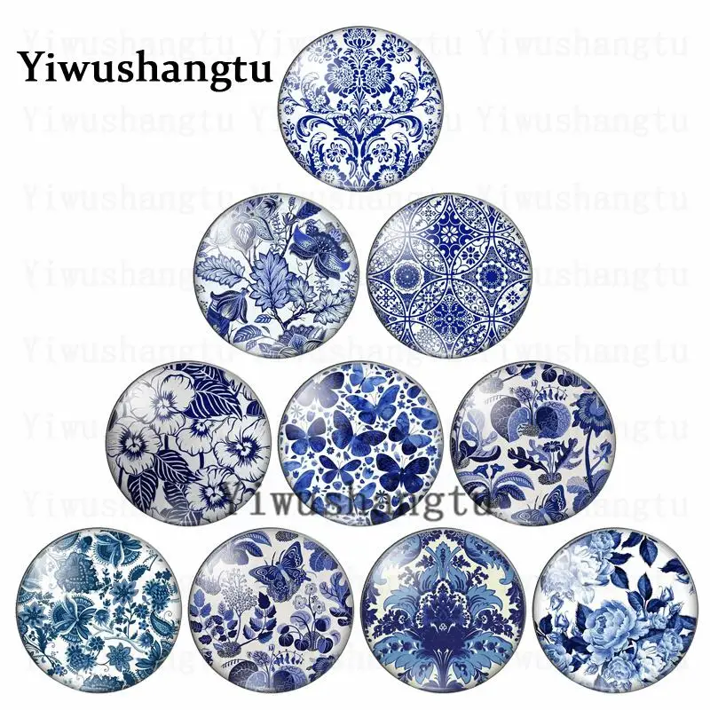 Blue and white porcelain art Apply to dishes 12mm/20mm/25mm/30mm Round photo glass cabochon demo flat back Making findings