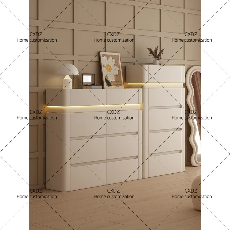 Ultra-thin 30CM cream wind jewelry cabinet floor-to-ceiling bedroom side cabinet bedside storage cabinet cloakroom storage