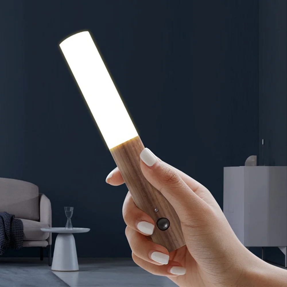 LED Wood USB Night Light Magnetic Wall Lamp Kitchen Cabinet Closet light Home Staircase Bedroom Table Move Lamp Bedside Lighting