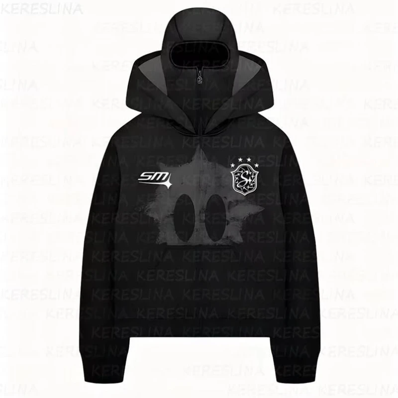 New autumn and winter gothic hoodie cut outerwear design y2k trendy Harajuku hip-hop winter double hat warm top hoodie