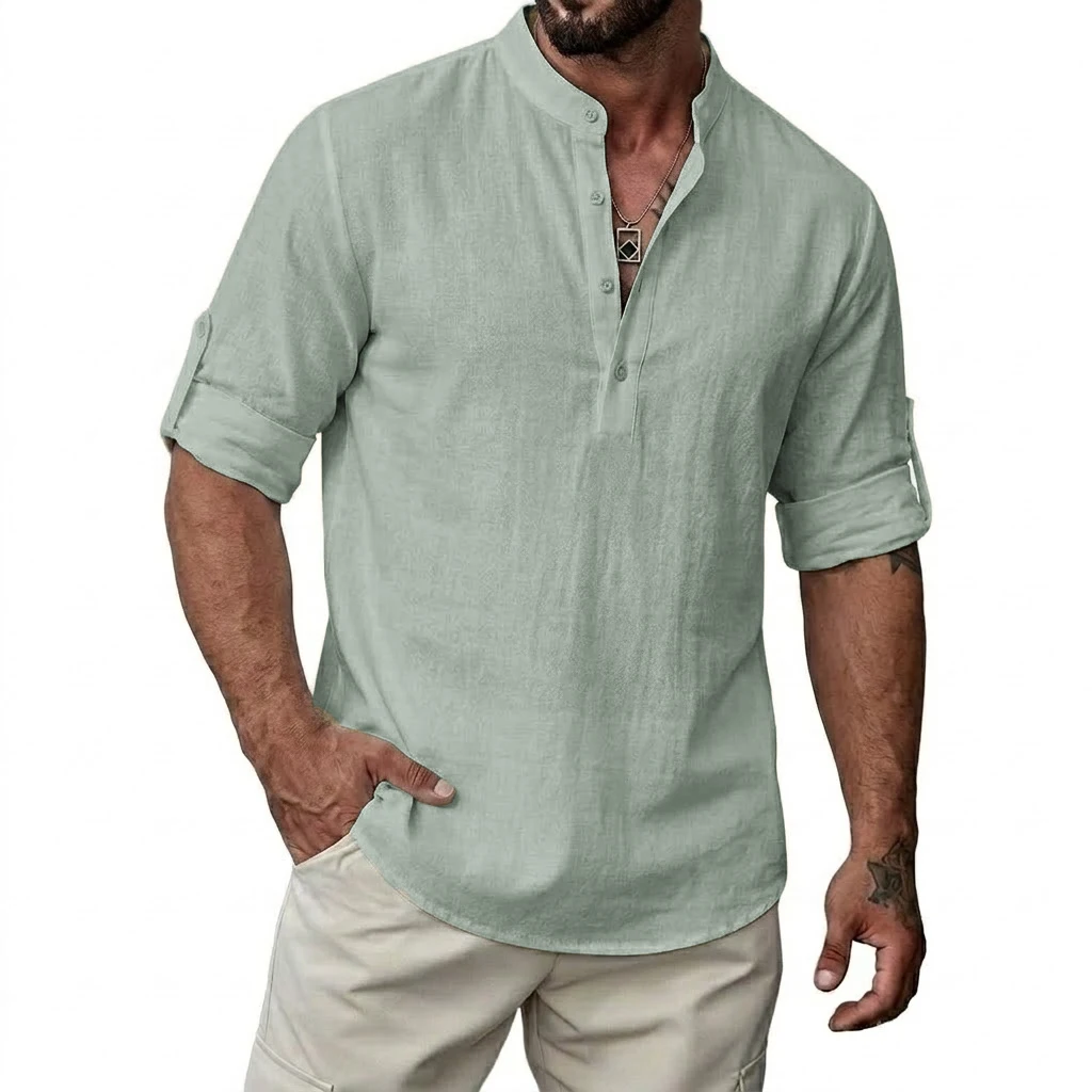 

Cotton Linen Spring Men Long Sleeve Shirt Solid Color Work T-shirts Plus Size Men Casual Yoga Shirt Luxury Hawaiian Shirt