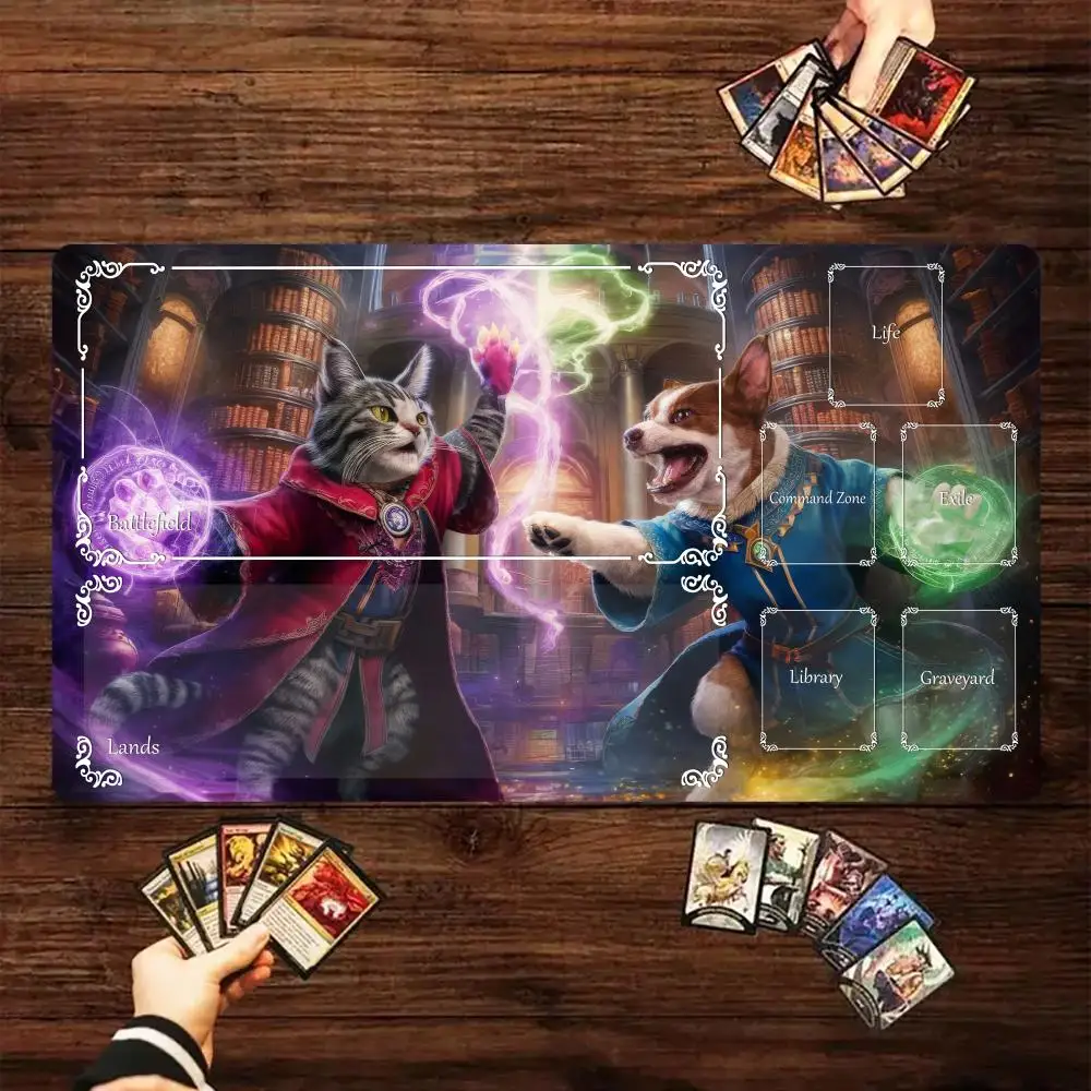 

Magic card playmat with zones mtg Playmat Anthropomorphic cat Desk Mat gamer keypad expansion gaming Mouse Pad rubber anti-slip