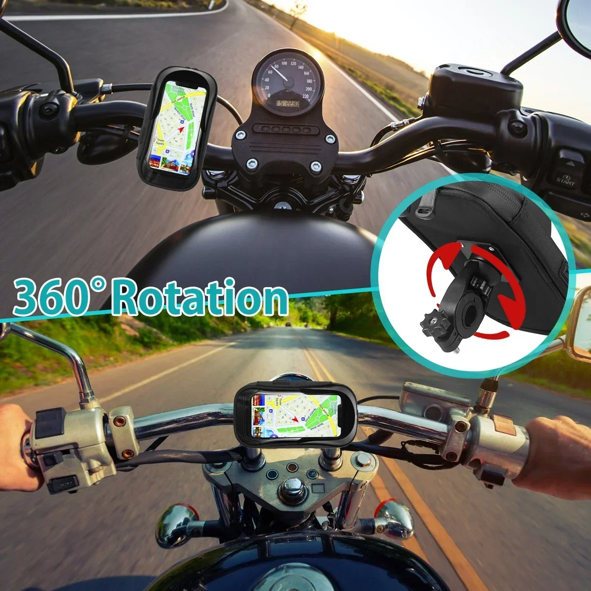 Waterproof 360° Rotation Bicycle Motorcycle Front Frame Phone Holder Easy Universal Navigation Smartphone Bracket For All Phones