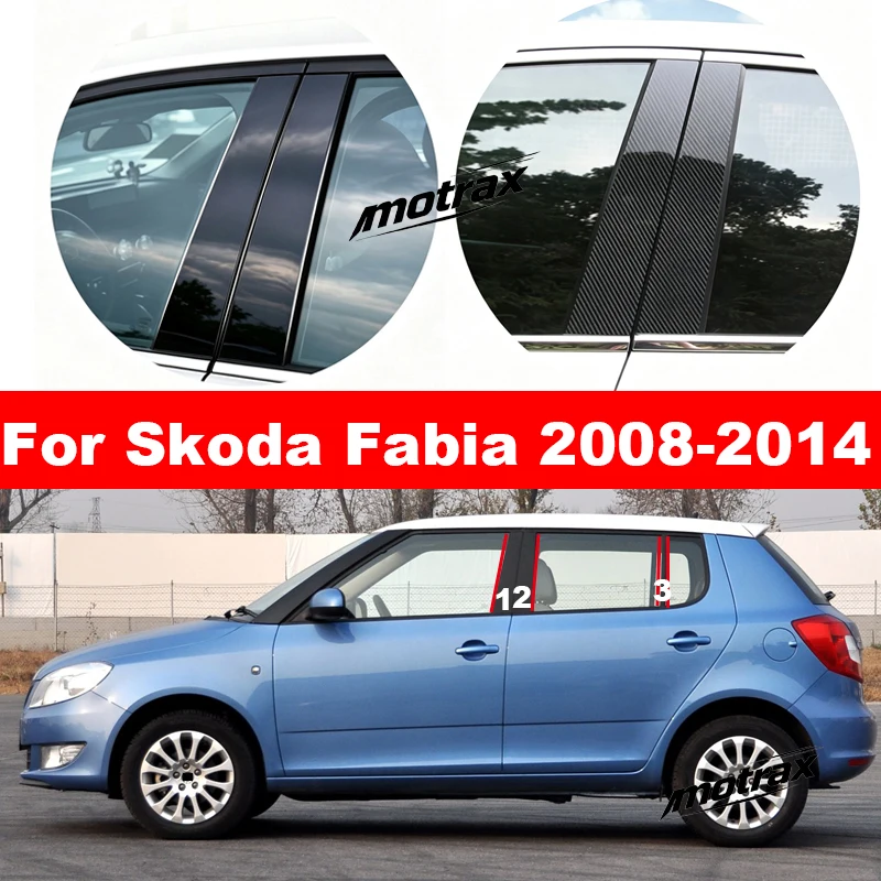 Car PC Pillar Glossy Piano Posts Door Window Trim BC Column Sticker Cover Decoration Accessories for Skoda Fabia 2008-2014
