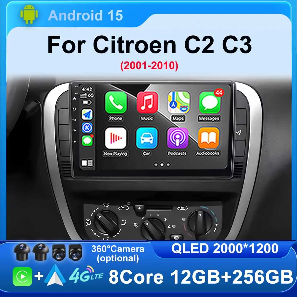 Android Auto Carplay for Citroen C2 C3 2001 - 2010 Car Radio Stereo Multimedia Player GPS Navigation BT DSP Head Unit 4G WIFI