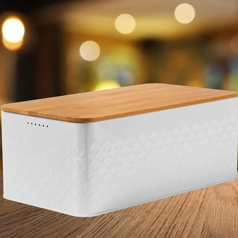 

Iron Bread Box White Kitchen Countertop Bread Storage Container Metal Breadbox Home Bakery Shop Fruits Snacks Dustproof