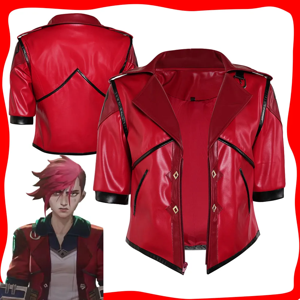 

Arcane Vi косплей красное пальто из искусственной кожи куртка игра LOL костюм женские уличные рубашки топы маскировочные наряды Хэллоуин карнавальные костюмы