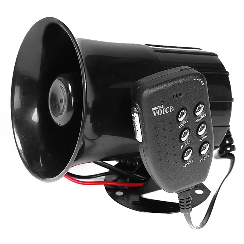 12V Motorcycle Car Auto Loud Horn 6-Tones Siren Sound 115dB Speaker Megaphone Alarm Van Truck Boat Megaphone Universal Accessory