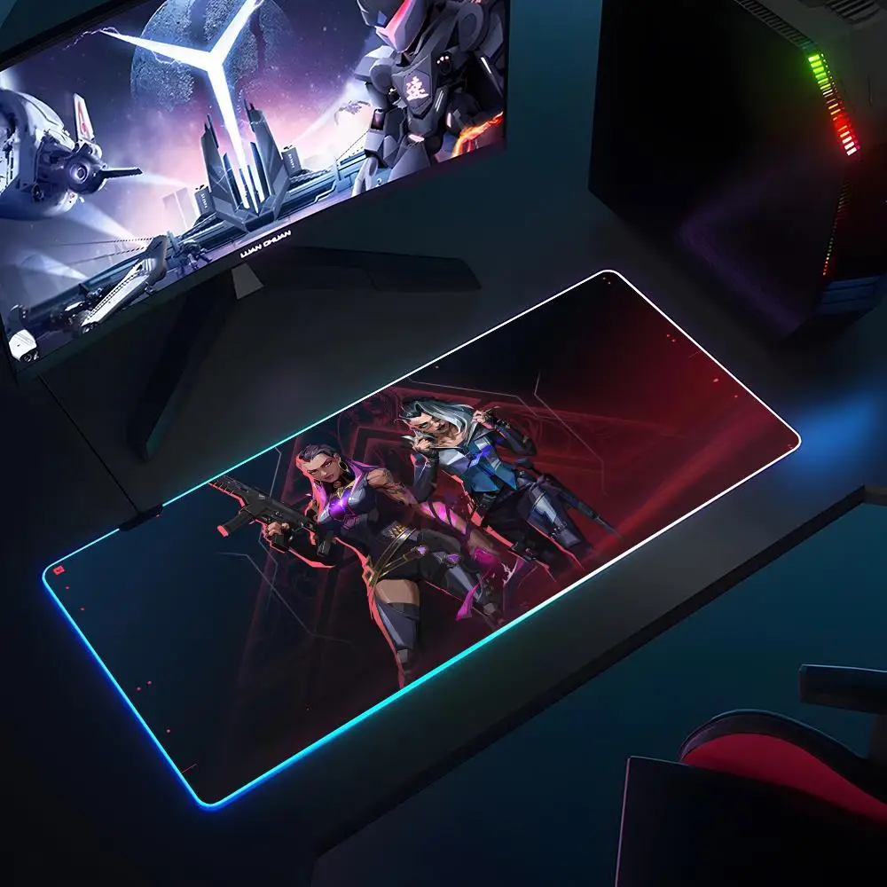Gaming V-valorant Mouse Pad RGB Luminous 900x400x3mm Thickened  Large Table Pad Encrypted Anti Skid Super Large Mouse Pad