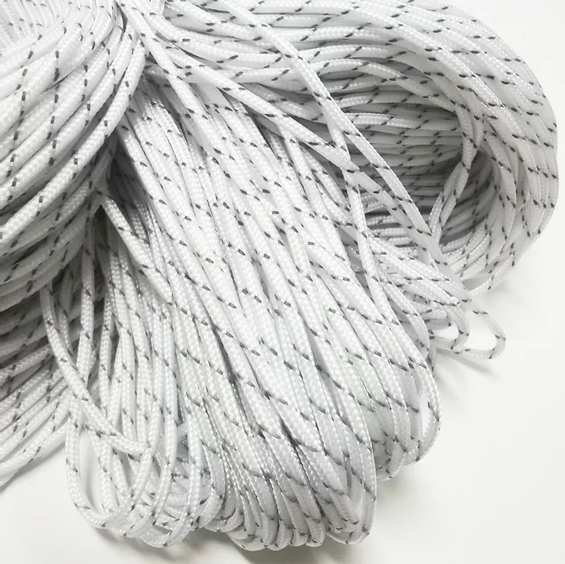 Cuerda reflectante de paracaídas de 2 mm de diámetro, blanca, que refleja la luz, para camping, pesca, equipo de tienda de campaña, pulsera de cuerda de paracaídas, joyería DIY