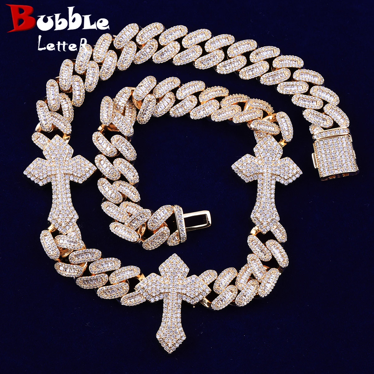 

Bubble Letter Iced Out Cuban Link Chain for Men Necklace Choker Cross Real Copper Cubic Zirconia Micro Pave Hip Hop Jewelry