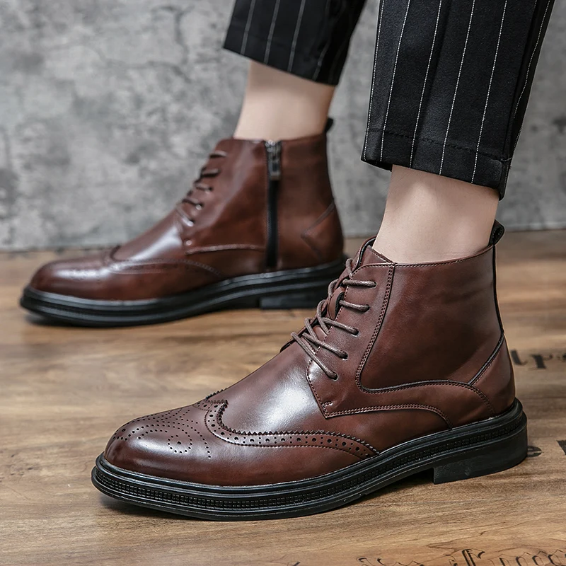 Winter Boots Chelsea Men Boots Casual Breathable Men Boots Fashion Block Style Ankle Boots for Male Non-slip Business Mens Boots