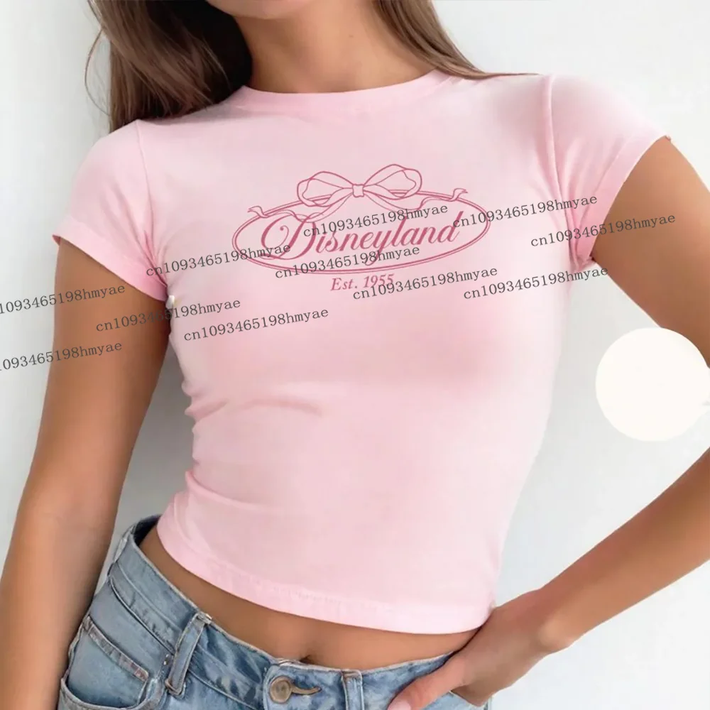 Coquette القوس ديزني لاند الطفل المحملة الصيف جديد إمرأة غير تقليدي الموضة العصرية الشارع الملابس تي شيرت ديزني جرلي الجمالية الطفل المحملة