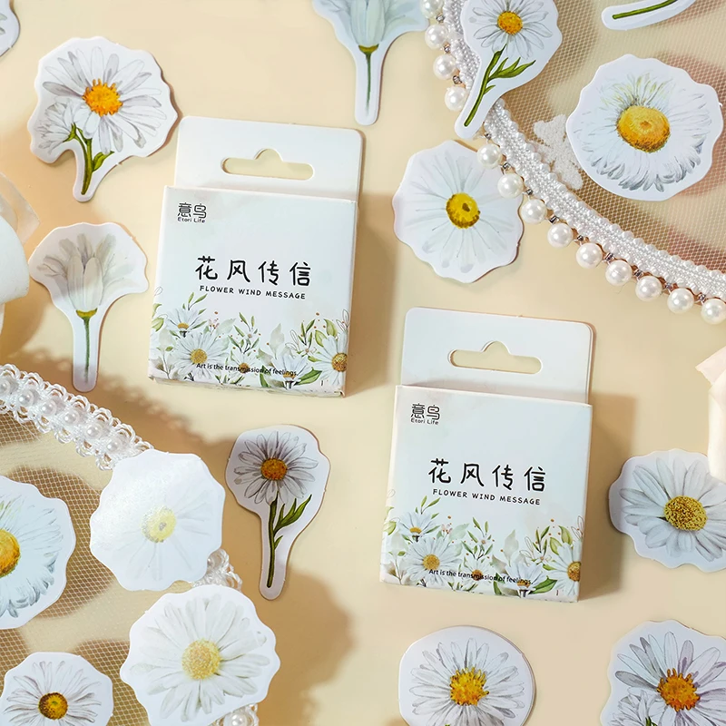 46 Pieces/Box Daisy Flower Boxed Stickers Gifts Sealed Stickers Photo Albums Decorations Stationery Decorative Materials