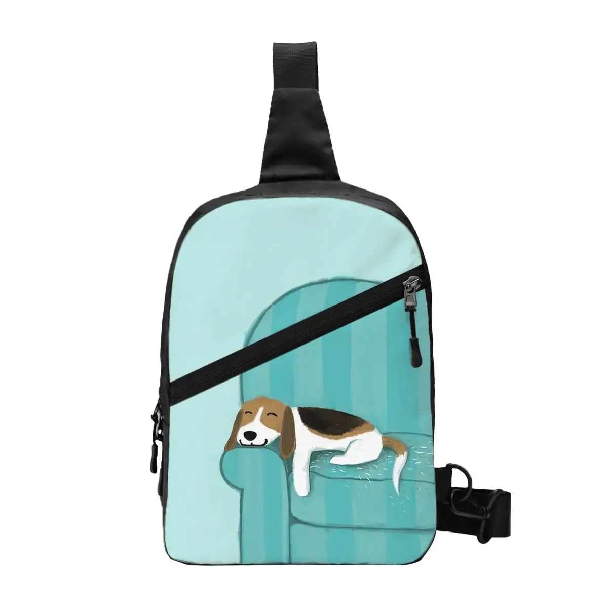 

Happy Couch Dog Cute Beagle Chest Bag Men Sling Crossbody Backpack Chest Bag Travel Hiking Daypack Shoulder Bag