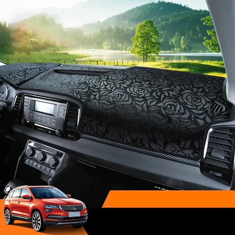 Flannel Car Dashboard Cover Mat For Skoda Karoq 2017~2022 2019 2020 Anti-Slip  Pad Sunshade Dashmat Carpet Anti-Uv Dash Auto Rug image 2