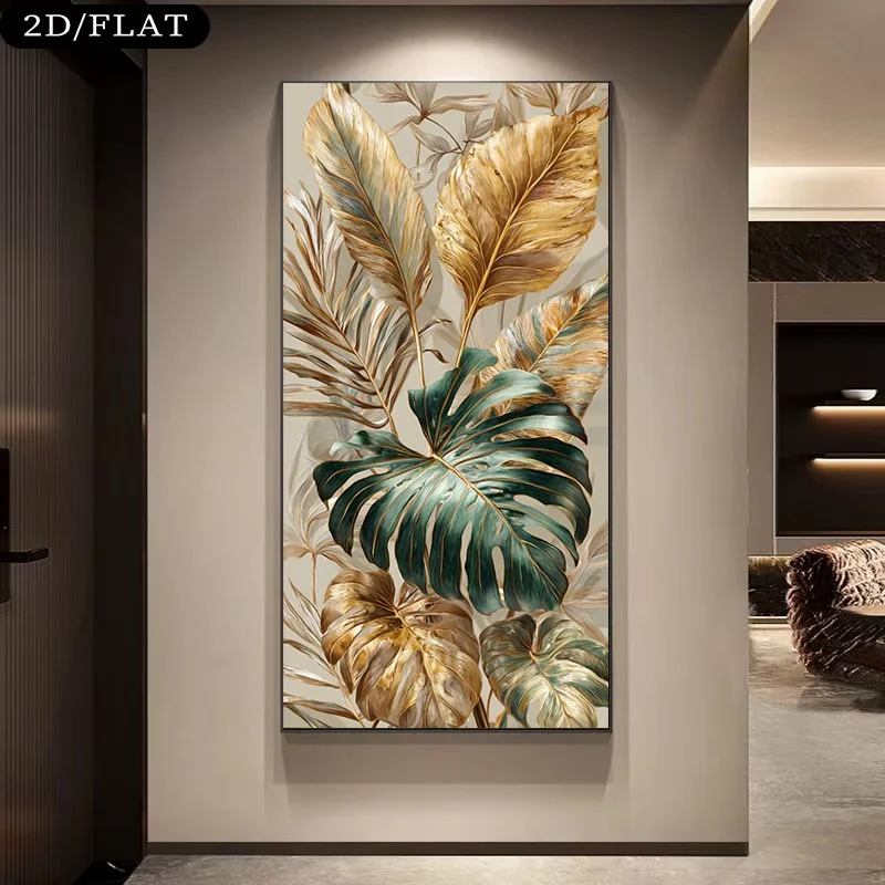 Modern Golden Tropical Leaves Wall Art Canvas Painting Frameless Botanical Prints for Living Room Bedroom Luxury Home Decor