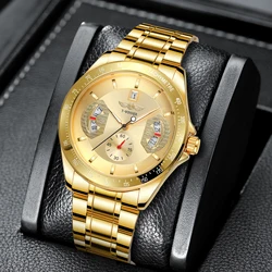 WINNER Luxury Brand Gold Automatic Mechanical Watch for Men Luminous Hands Stainless Steel Strap Calendar Business Mens Watches