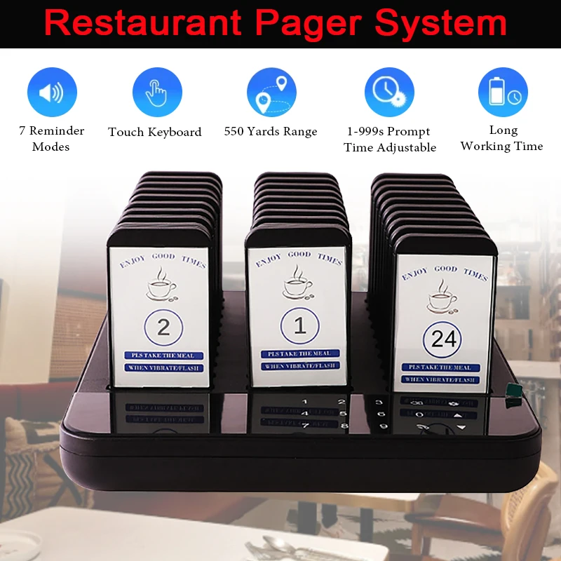 Wireless Restaurant Pager System 1 with 30 Meal Picker Set Queue Paging Calling System for Cafe Coffee Dessert Shop Food Truck