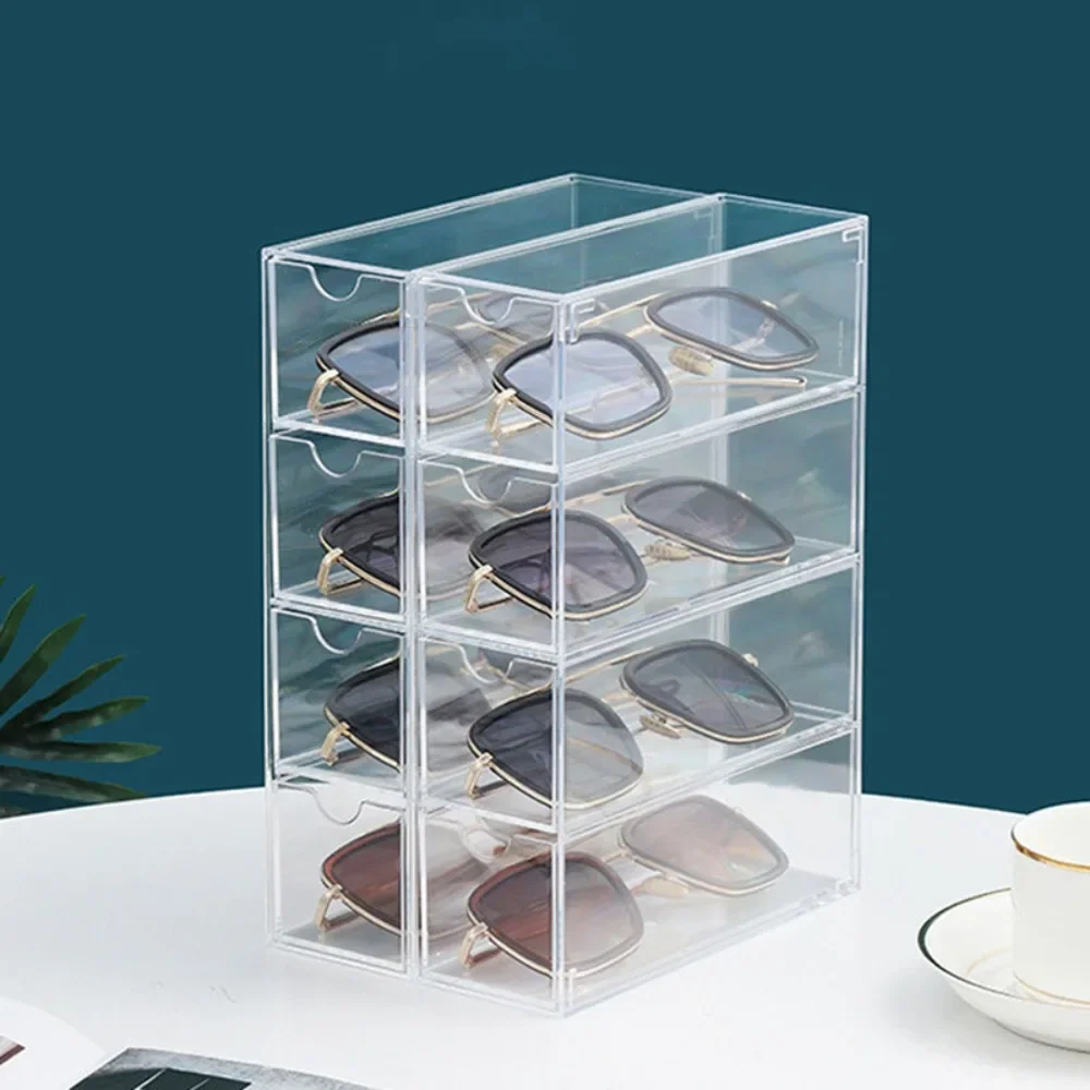 Stackable Acrylic Glasses Case Transparent 4 Layers Large Desktop Organizer Dustproof Creative Storage Box Sunglasses