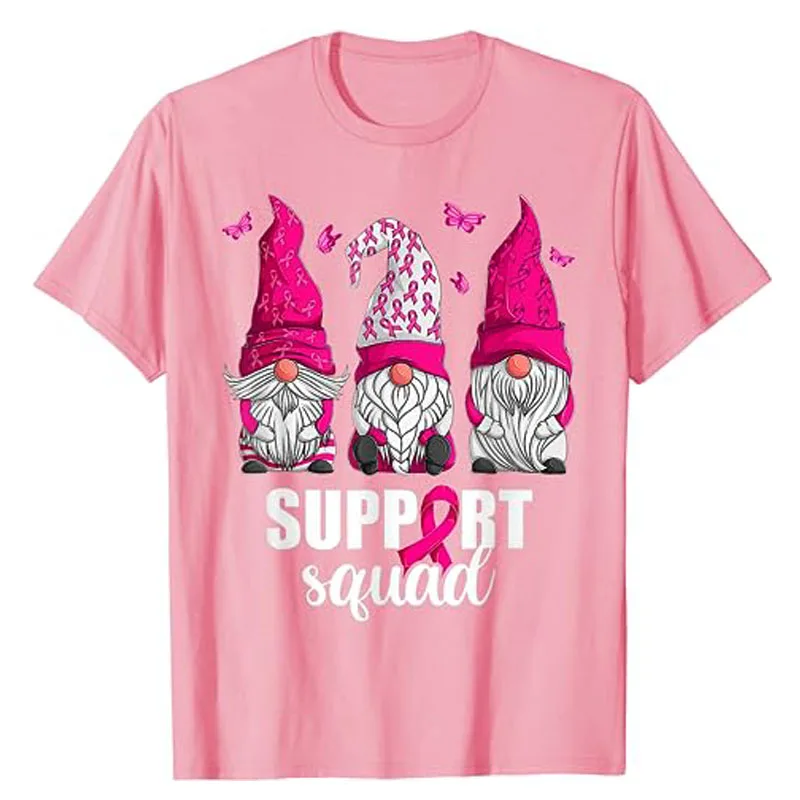 Breast Cancer Awareness Shirts for Women Gnomes Support Squad T-Shirt Womens Fashion Motivational Breast Cancer Pink Warrior Tee