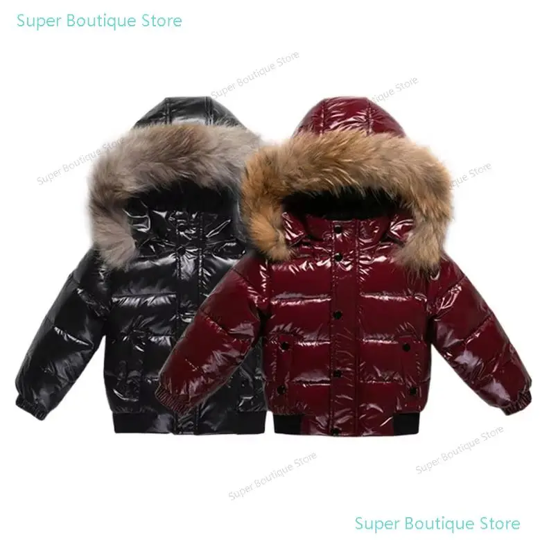 Winter 1-8 Jahre Kinder Jungen Parka Babys Mädchen Daunenjacken Wasserdicht Glänzend Echtpelz Verdicken Warme Jungen Oberbekleidung Mantel Outfit